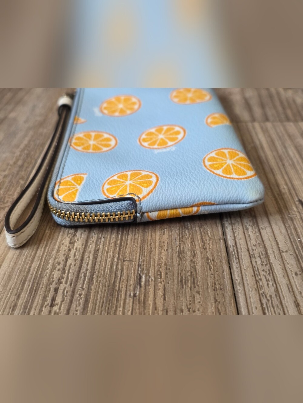 Coach Light Blue Orange Print Wristlet - Picture 5 of 7